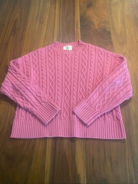 Cosmic Blue Love Womens Pink Crew Neck Cropped Cable Knit Pullover Sweater Small